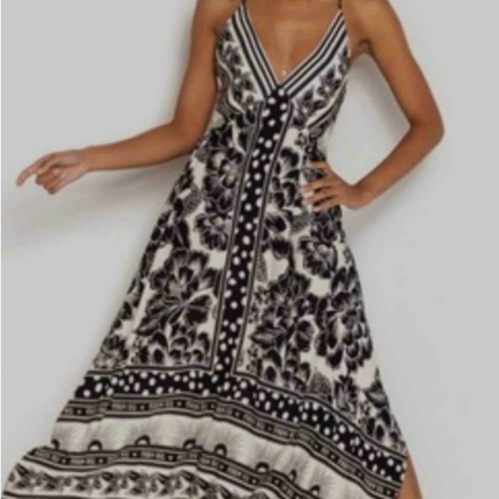 Farm Rio Black and White Floral Maxi Dress - Classic Style with Beaded Straps
